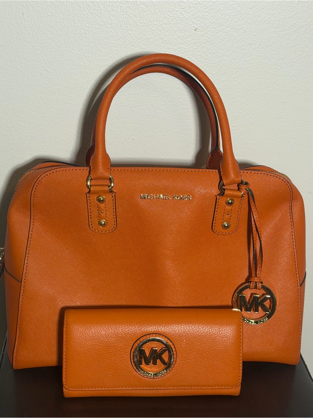 Michael Kors Orange Saffiano Leather Satchel with Wallet